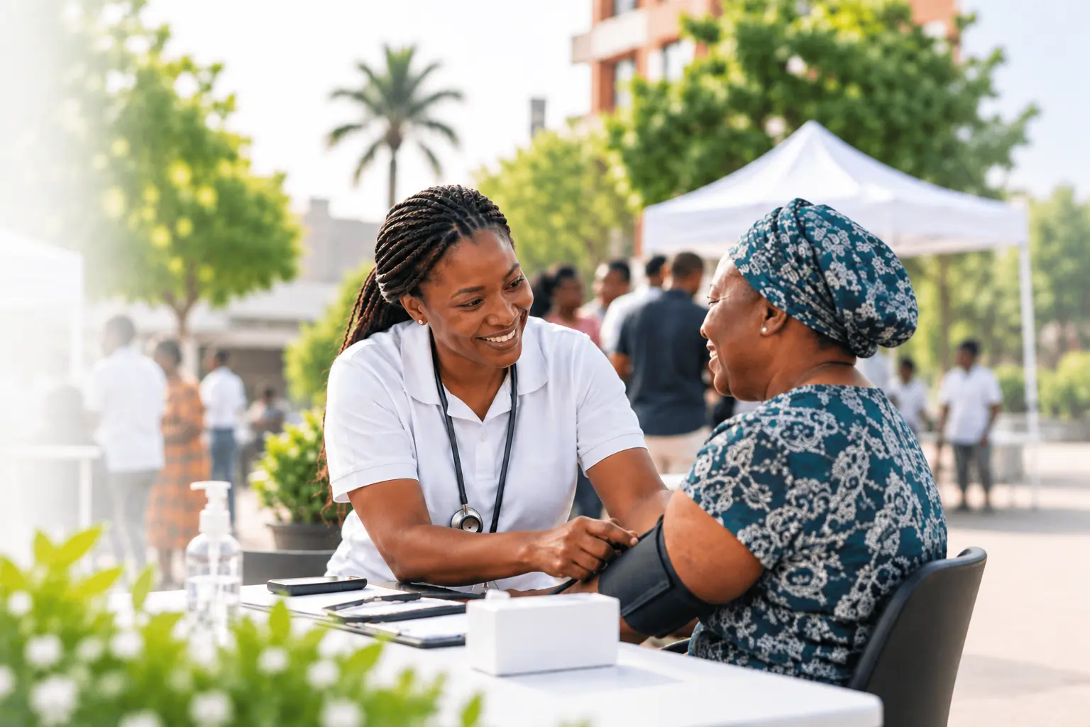 People engaging with healthcare services in a community setting